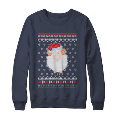 Pajamas Lamb Sheep Santa Hat Ugly Christmas Sweater-T-Shirt & Sweatshirt-Crewneck Sweatshirt-Navy