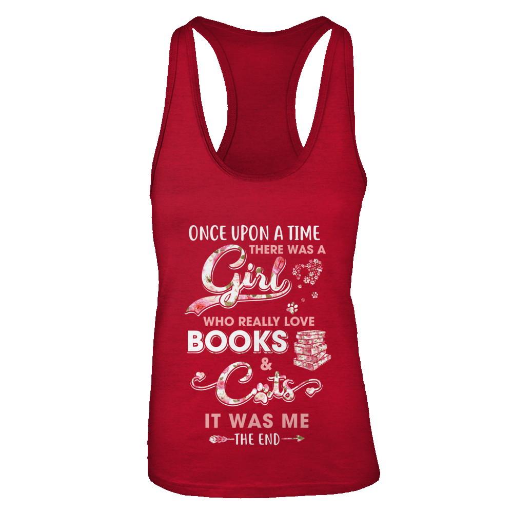 There Was A Girl Who Really Loved Books And Cats-T-Shirt & Tank Top-Women's Ideal Racerback Tank-Red