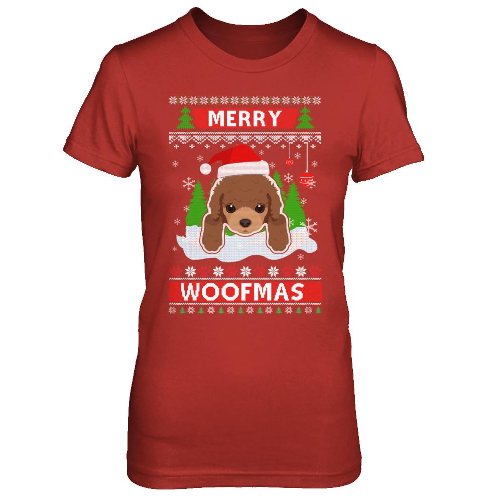 Poodle Merry Woofmas Ugly Christmas Sweater-T-Shirt & Sweatshirt-Women's T-Shirt-Red
