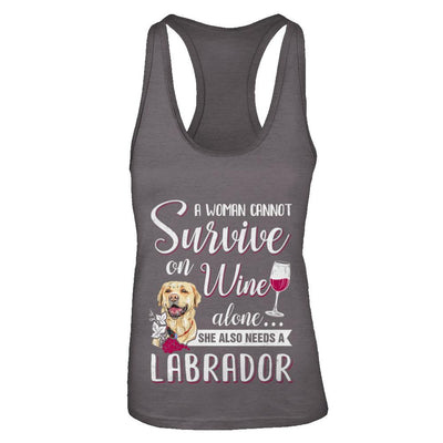 A Woman Can't Survive On Wine Alone Labrador Dog-T-Shirt & Tank Top-Women's Ideal Racerback Tank-Dark Grey