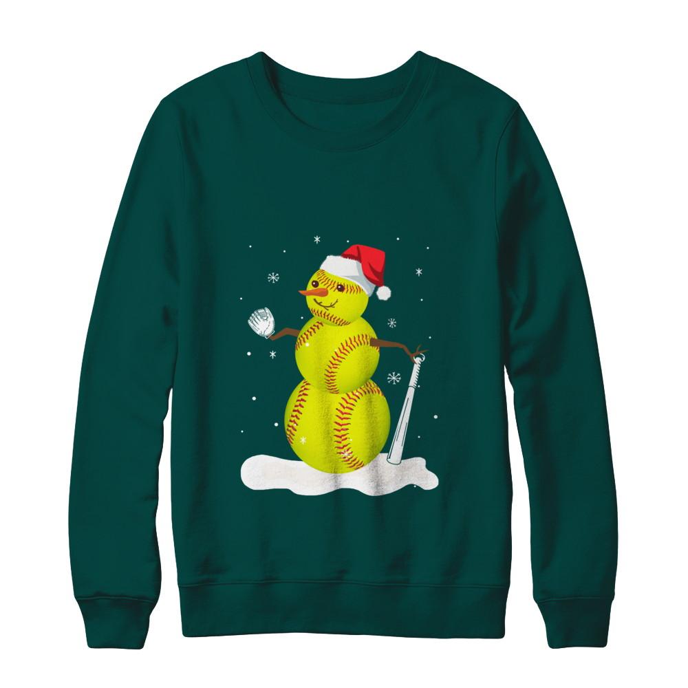 Christmas Softball Snowman Christmas-T-Shirt & Sweatshirt-Crewneck Sweatshirt-Deep Forest