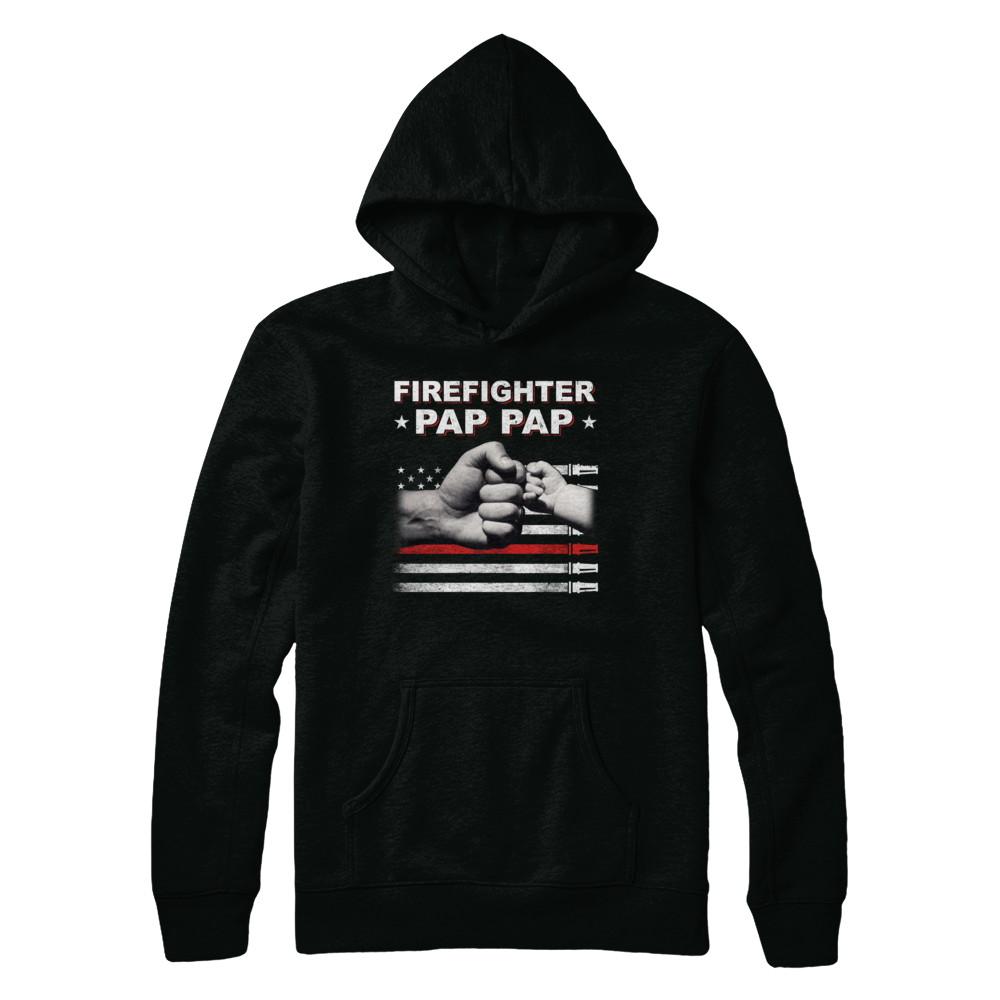 Firefighter Fireman Pap Pap American Flag Fathers Day-T-Shirt & Hoodie-Pullover Hoodie-Black