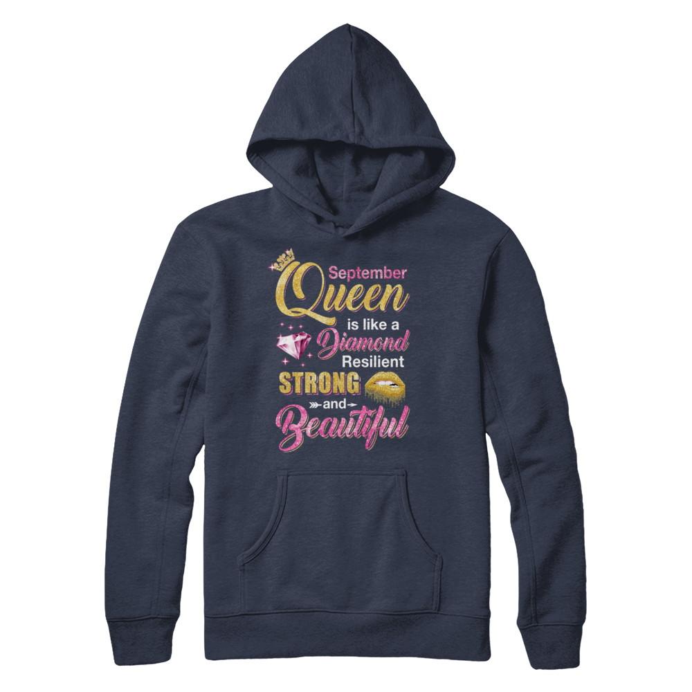 September Girls Queen Is Diamond Strong Beautiful-T-Shirt & Hoodie-Pullover Hoodie-Navy