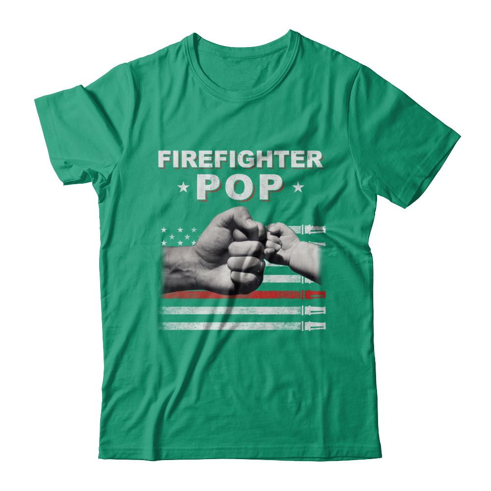 Firefighter Fireman Pop American Flag Fathers Day-T-Shirt & Hoodie-Classic T-Shirt-Kelly Green