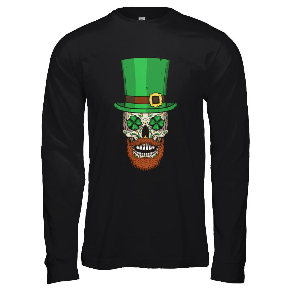 Sugar Skull Leprechaun St Patricks Day-T-Shirt & Hoodie-Long Sleeve T-Shirt-Black