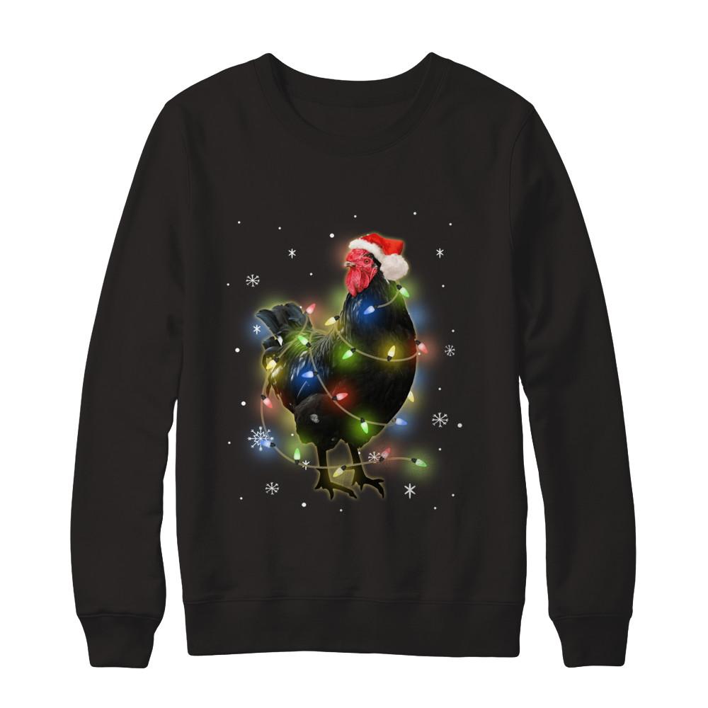 Funny Chickmas Lights Chicken Lights-T-Shirt & Sweatshirt-Crewneck Sweatshirt-Black