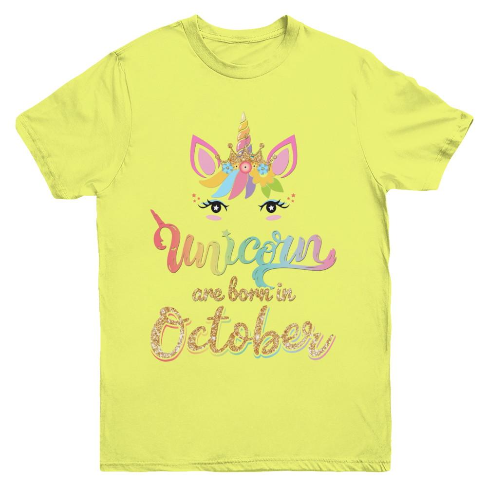 Cute Unicorns Are Born In October Birthday Gift Youth-Youth Shirt-Youth T-Shirt-Daisy