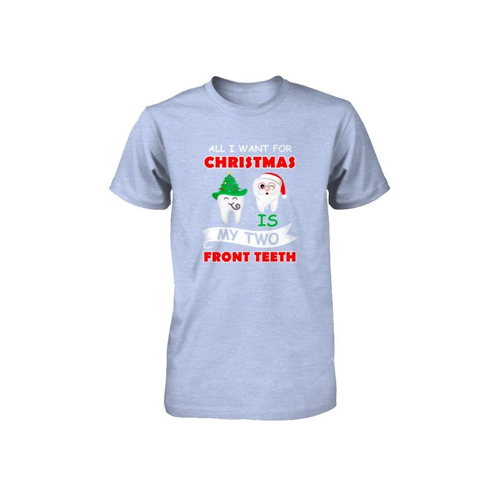 All I Want For Christmas Is My Two Front Teeth Funny Youth-Youth Shirt-Youth T-Shirt-Blue Triblend