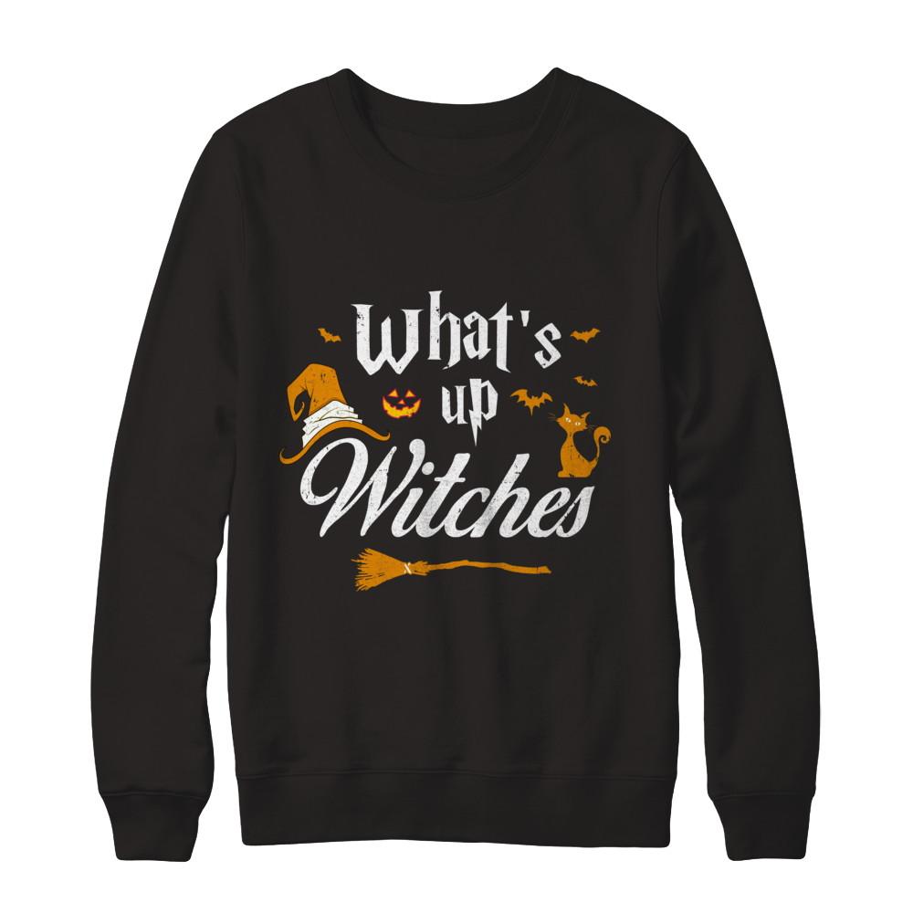 What's Up Witches-T-Shirt & Sweatshirt-Crewneck Sweatshirt-Black