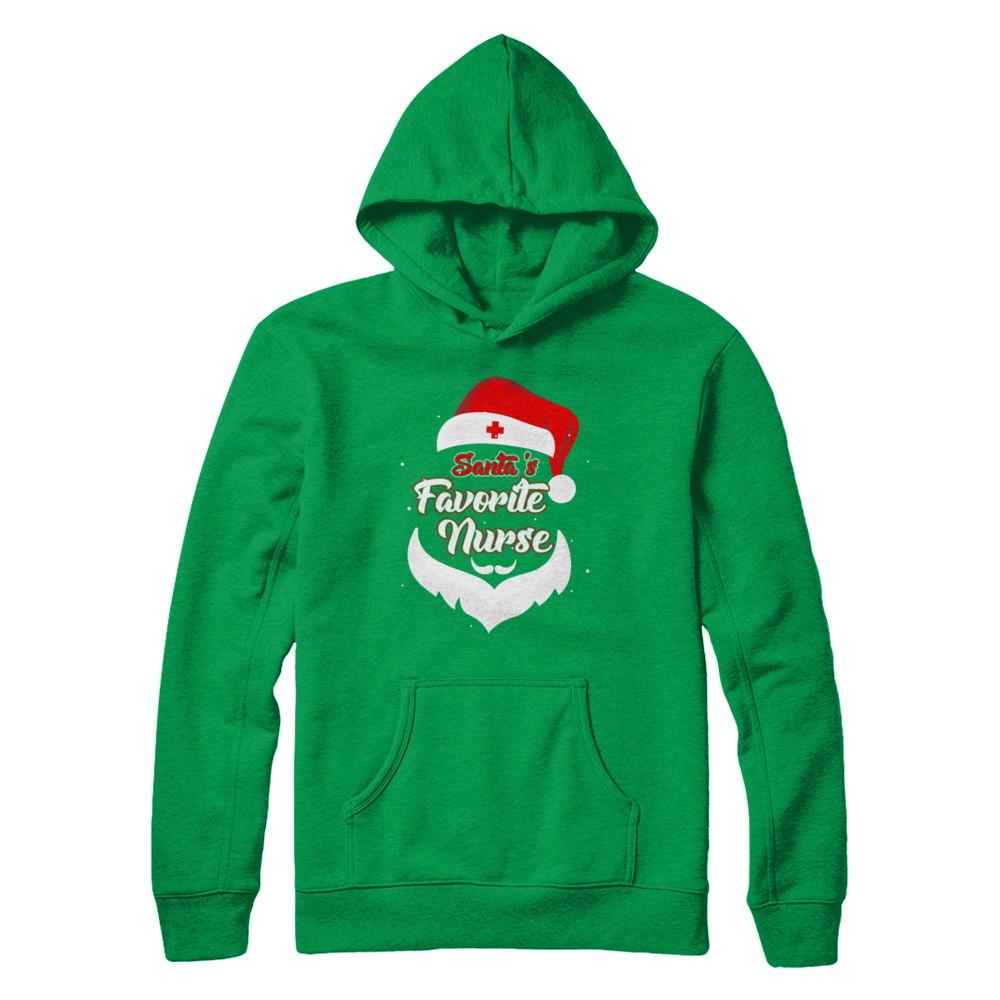 Santa's Favorite Nurse Funny Christmas Nursing-T-Shirt & Hoodie-Pullover Hoodie-Irish Green
