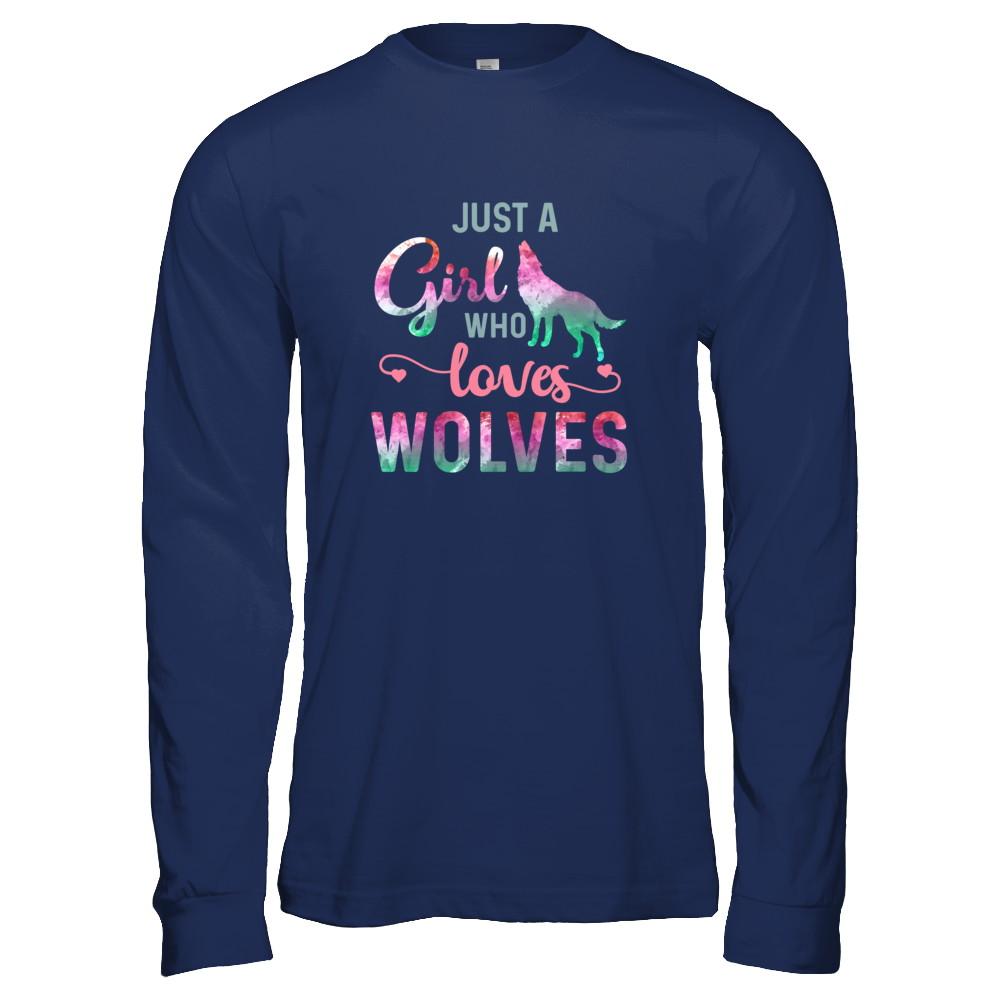 Just A Girl Who Loves Wolves Wolf Lover-T-Shirt & Tank Top-Long Sleeve T-Shirt-Navy