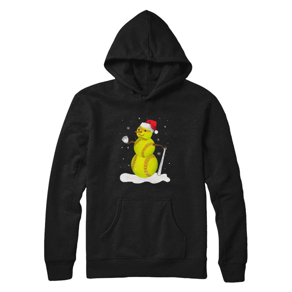 Christmas Softball Snowman Christmas-T-Shirt & Sweatshirt-Pullover Hoodie-Black