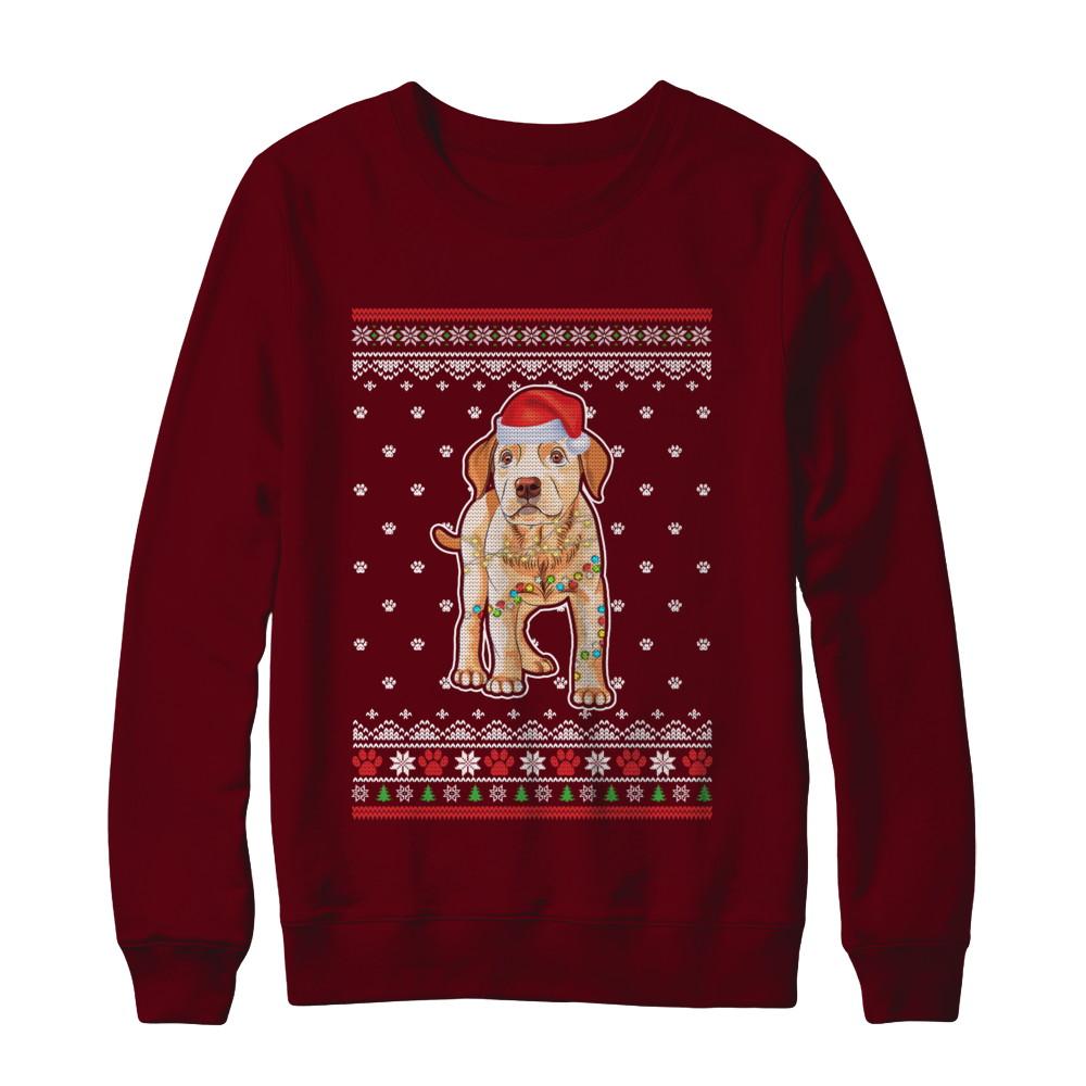 Labrador Christmas Ugly Sweater Lights Dog Xmas Gift-T-Shirt & Sweatshirt-Crewneck Sweatshirt-Maroon