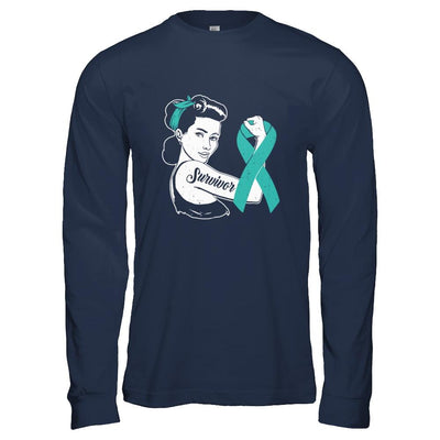 We Can Cure It Ovarian Cancer Teal Awareness Survivor-T-Shirt & Hoodie-Long Sleeve T-Shirt-Navy