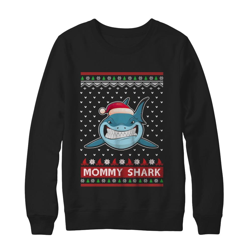Santa Hat Mommy Shark Ugly Christmas Sweater-T-Shirt & Sweatshirt-Crewneck Sweatshirt-Black