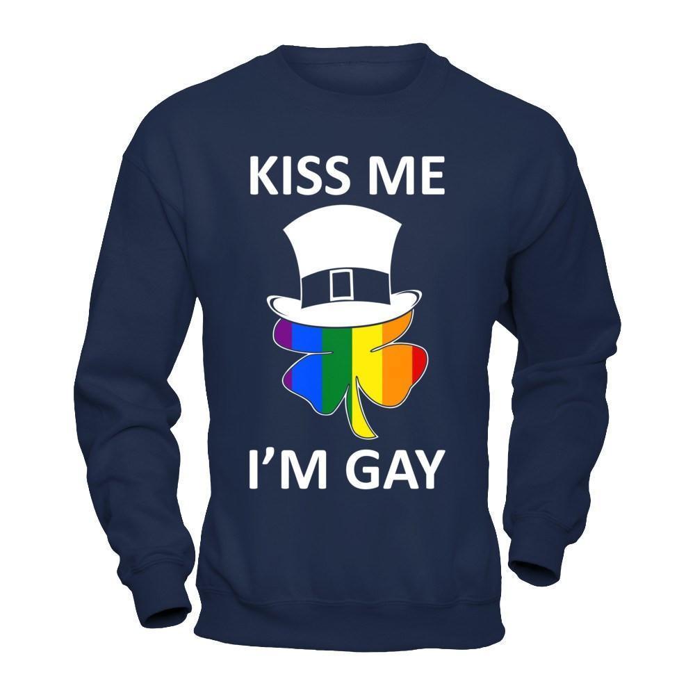 Kiss Me I'm Gay Lgbt St Patrick's Day-T-Shirt & Hoodie-Crewneck Sweatshirt-Navy