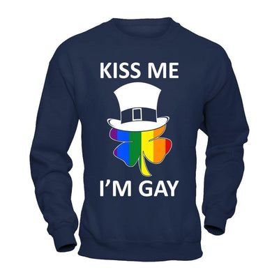 Kiss Me I'm Gay Lgbt St Patrick's Day-T-Shirt & Hoodie-Crewneck Sweatshirt-Navy