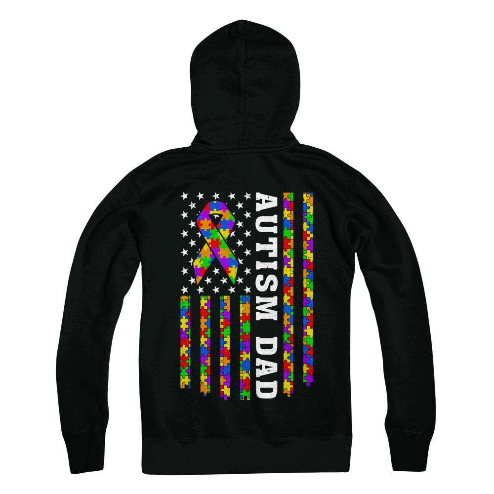 Proud Autism Dad Us Flag Autistic Daddy Fathers Day-T-Shirt & Hoodie-Hanes - Heavyweight Pullover Hoodie-Black