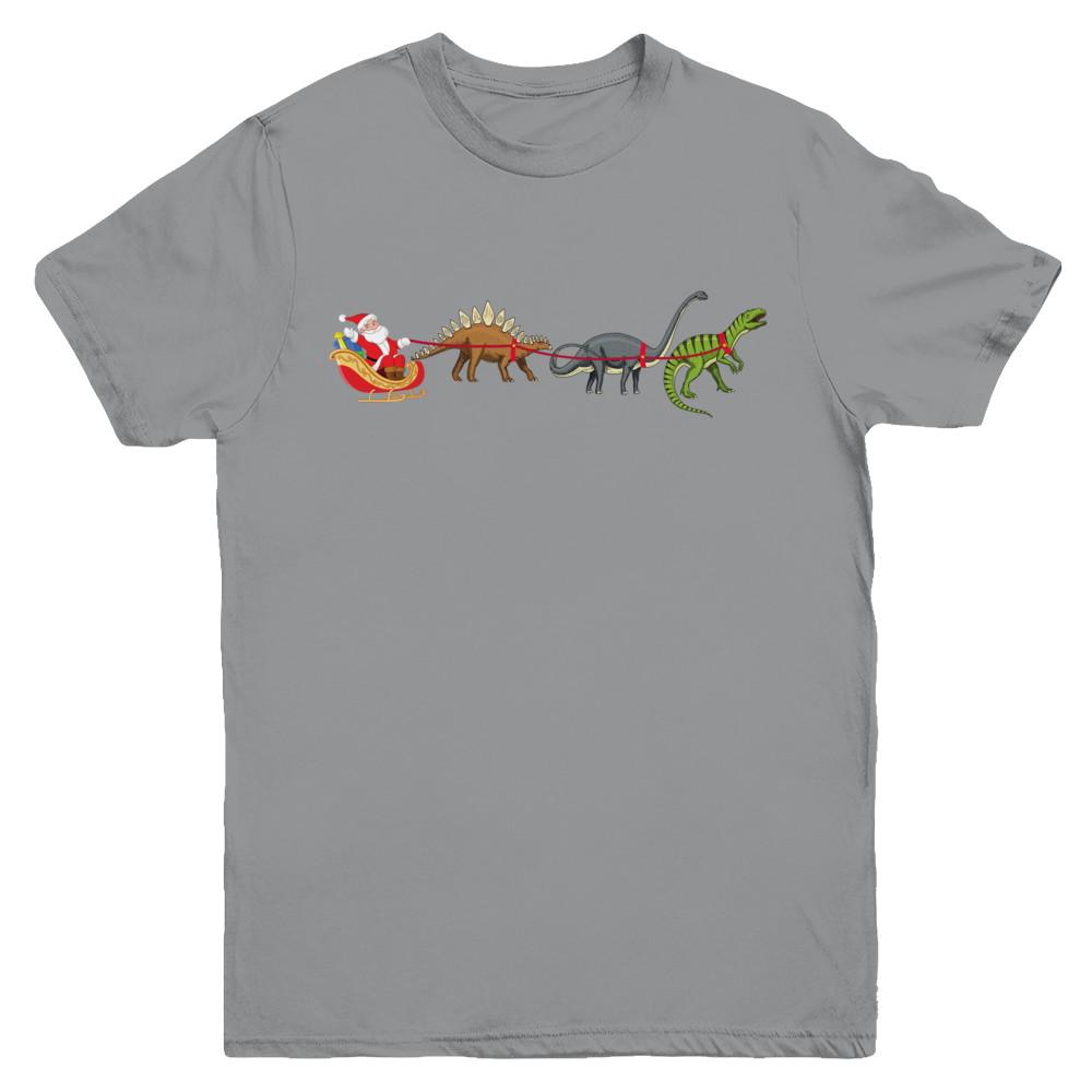 Xmas Cool Santa Sleigh Dinosaur Christmas Gift Youth-Youth Shirt-Youth T-Shirt-Sport Grey