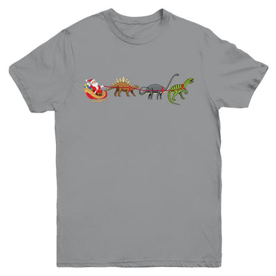 Xmas Cool Santa Sleigh Dinosaur Christmas Gift Youth-Youth Shirt-Youth T-Shirt-Sport Grey