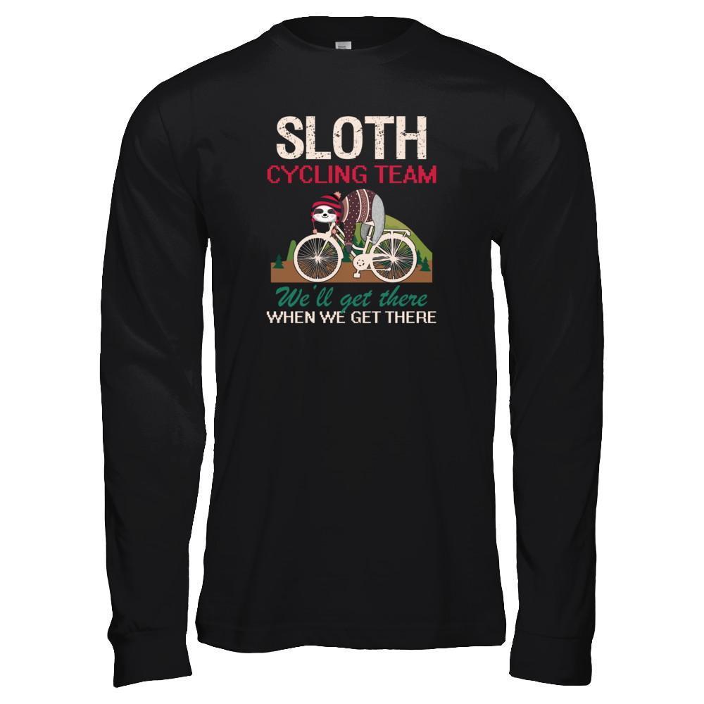 Sloth Cycling Team Lazy Sloth Sleeping On Bicycle-T-Shirt & Tank Top-Long Sleeve T-Shirt-Black