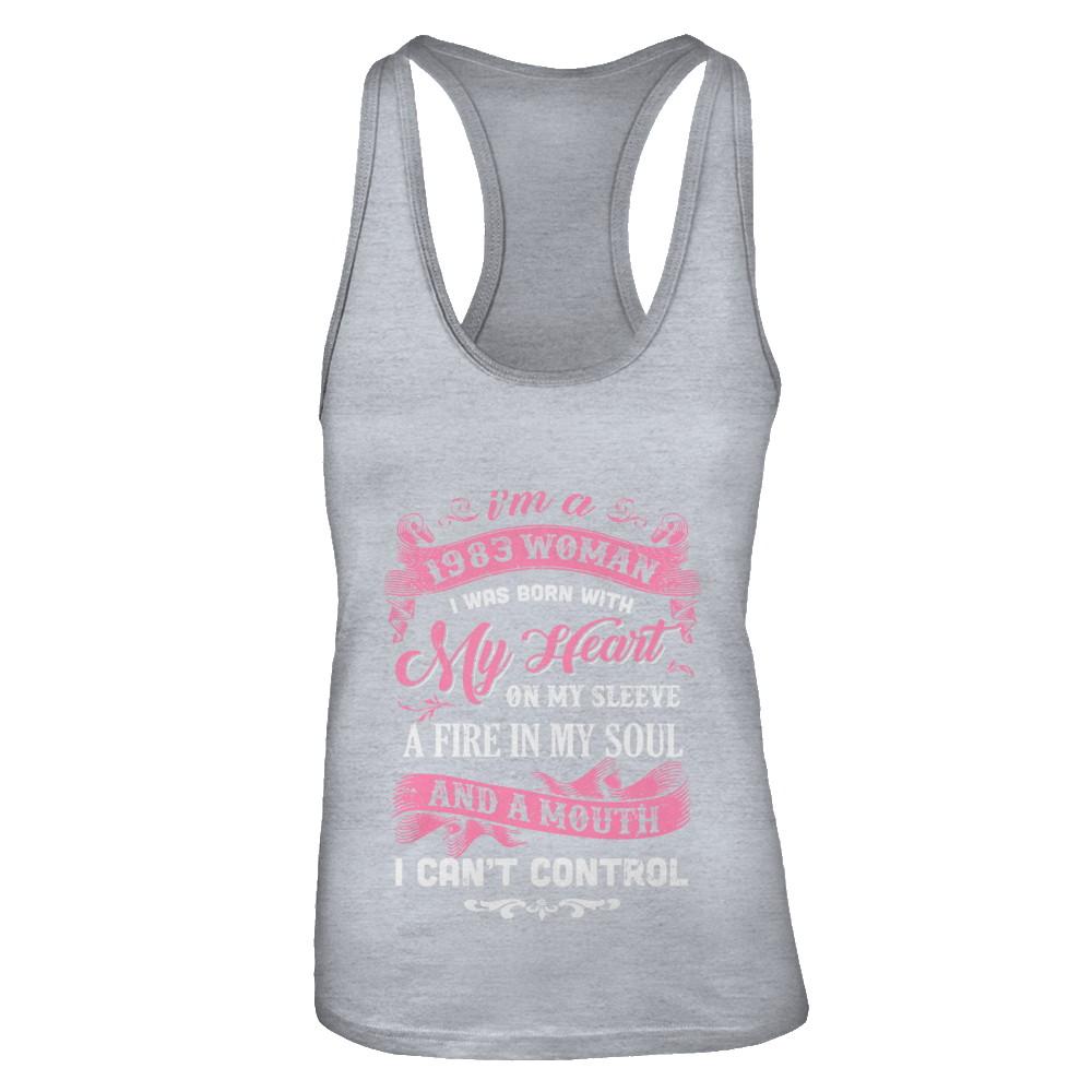 Vintage 1983 Woman 38 Birthday I Was Born With My Heart-T-Shirt & Tank Top-Women's Ideal Racerback Tank-Heather Grey