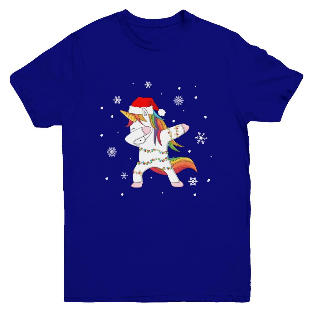 Dabbing Unicorn Ugly Christmas Sweater Girls Youth-Youth Shirt-Youth T-Shirt-Navy