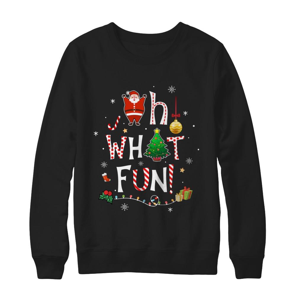 Oh What Fun Christmas Tree Funny Xmas-T-Shirt & Sweatshirt-Crewneck Sweatshirt-Black