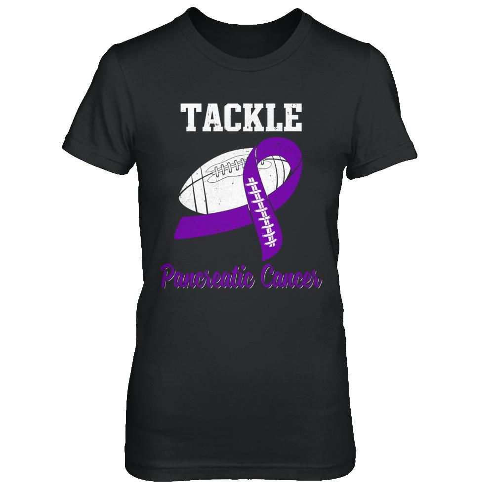 Football Survivor Tackle Purple Pancreatic Cancer Awareness-T-Shirt & Hoodie-Women's T-Shirt-Black