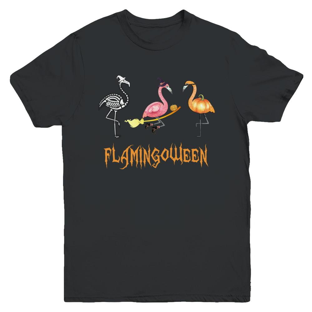 Funny Flamingo Halloween Flamingoween Youth-Youth Shirt-Youth T-Shirt-Black