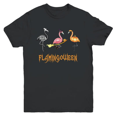 Funny Flamingo Halloween Flamingoween Youth-Youth Shirt-Youth T-Shirt-Black