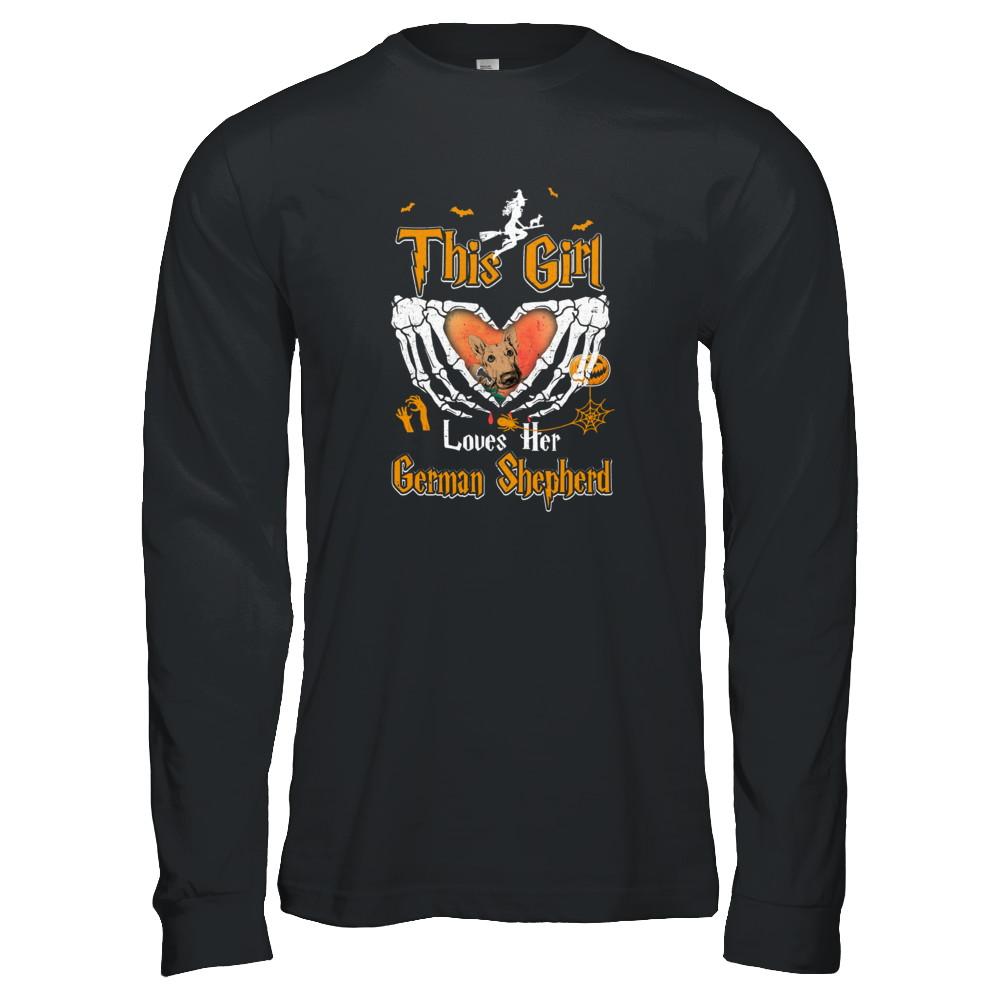 This Girl Love Her Dog German Shepherd Halloween-T-Shirt & Tank Top-Long Sleeve T-Shirt-Black