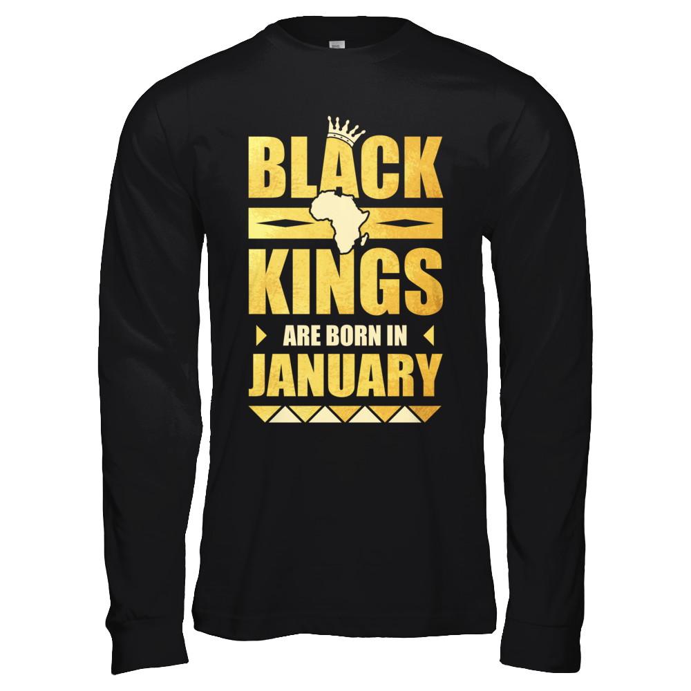 Black Kings Are Born In January Birthday-T-Shirt & Hoodie-Long Sleeve T-Shirt-Black