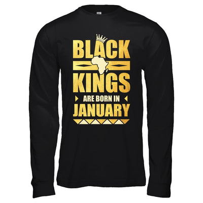 Black Kings Are Born In January Birthday-T-Shirt & Hoodie-Long Sleeve T-Shirt-Black