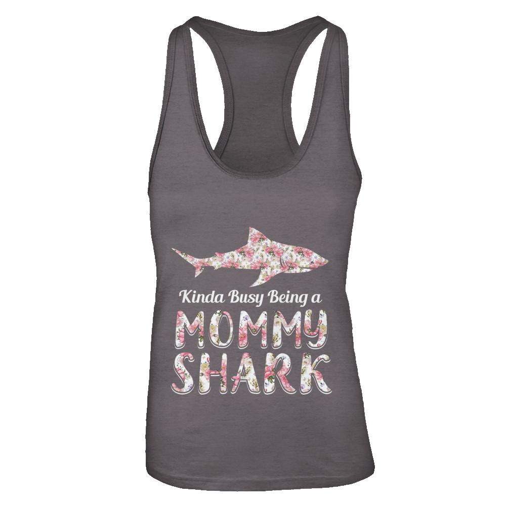 Mommy Shark Kinda Busy Being A Mommyshark-T-Shirt & Tank Top-Women's Ideal Racerback Tank-Dark Grey