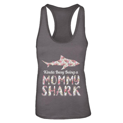 Mommy Shark Kinda Busy Being A Mommyshark-T-Shirt & Tank Top-Women's Ideal Racerback Tank-Dark Grey