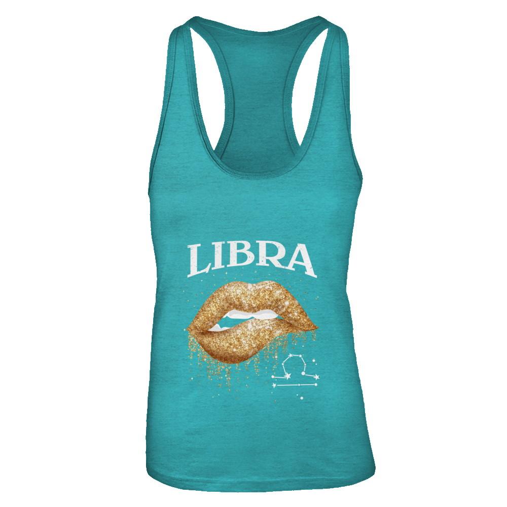 Libra Zodiac September October Birthday Gift Golden Lipstick-T-Shirt & Tank Top-Women's Ideal Racerback Tank-Tahiti Blue