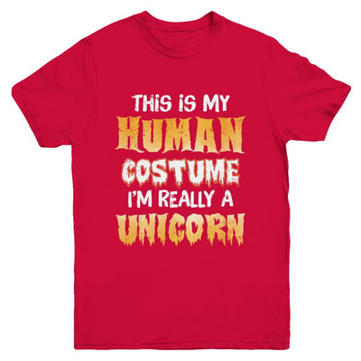 This Is My Human Costume Unicorn Halloween Youth-Youth Shirt-Youth T-Shirt-Red