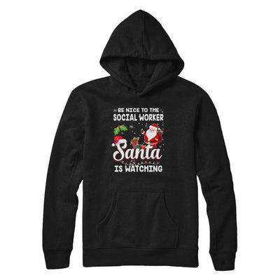 Be Nice To The Social Worker Santa Is Watching-T-Shirt & Sweatshirt-Pullover Hoodie-Black