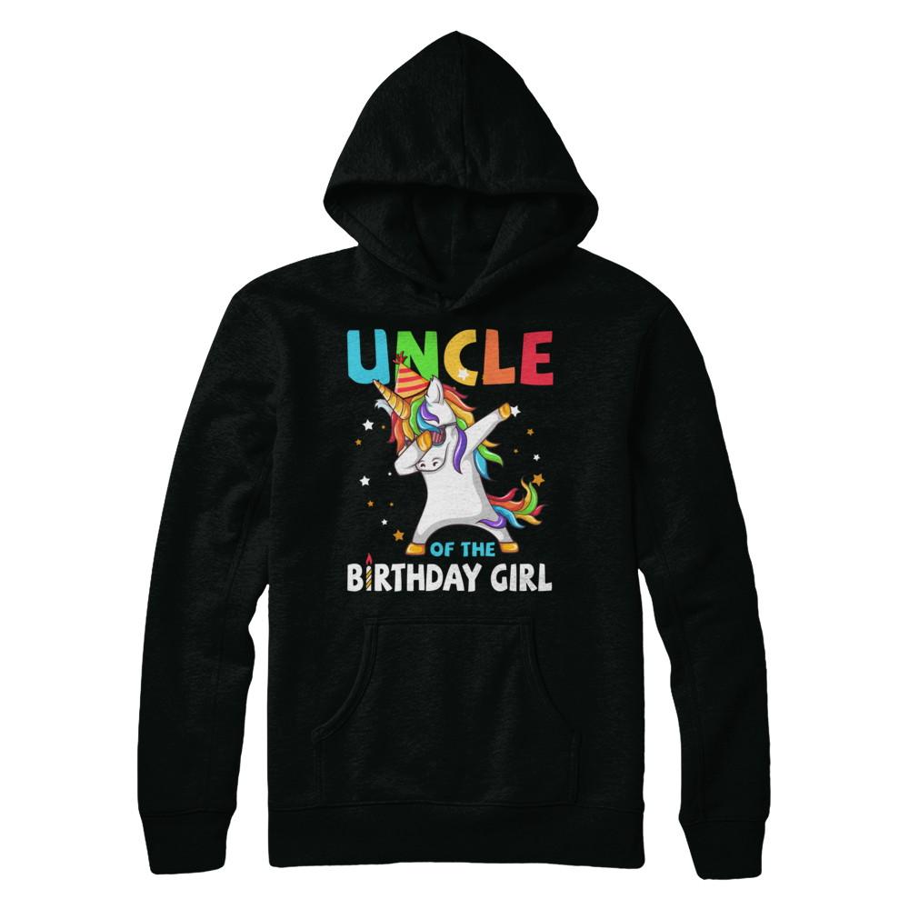 UNCLE Of The Birthday Girl Dabbing Unicorn Party-T-Shirt & Hoodie-Pullover Hoodie-Black