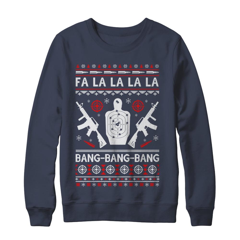 Bang Bang Bang AR-15 Gun Point Ugly Christmas Sweater-T-Shirt & Sweatshirt-Crewneck Sweatshirt-Navy