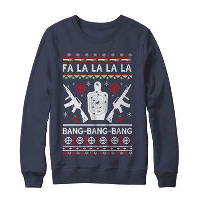 Bang Bang Bang AR-15 Gun Point Ugly Christmas Sweater-T-Shirt & Sweatshirt-Crewneck Sweatshirt-Navy