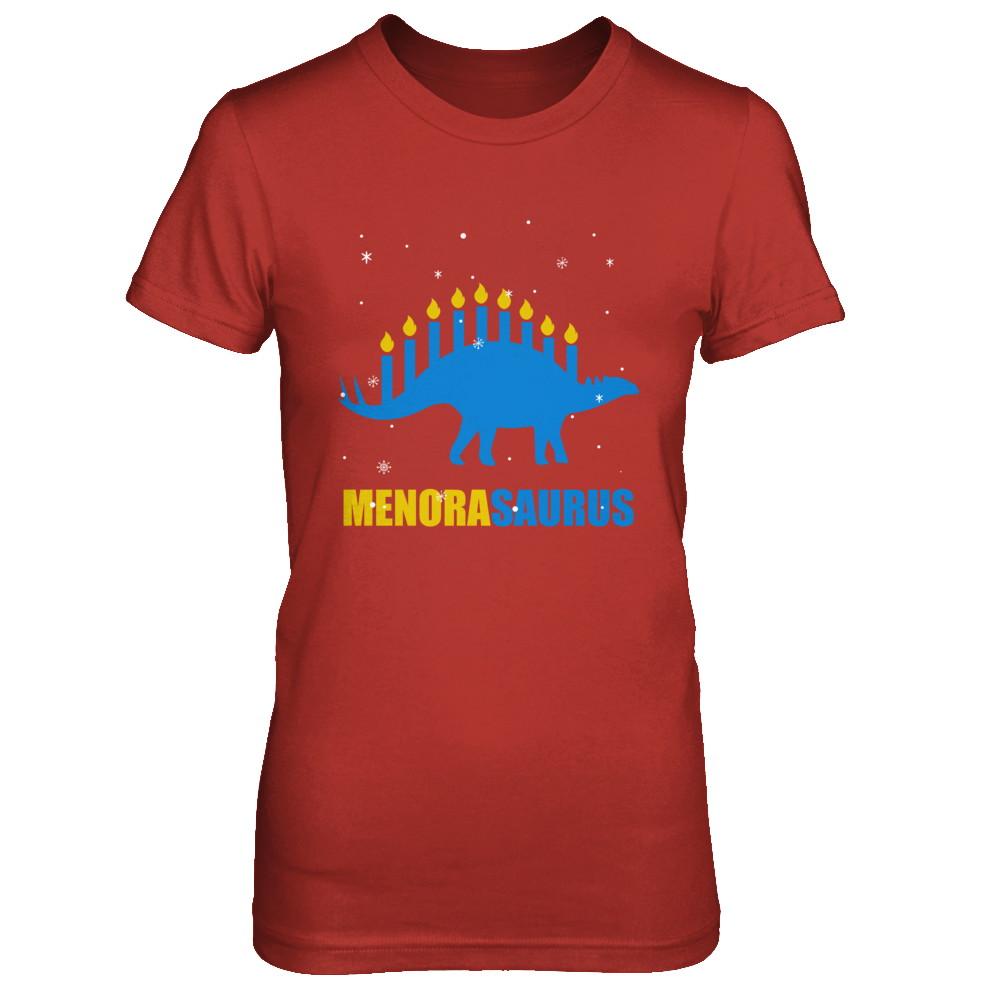 Funny Hanukkah Dinosaur Menorah Stegosaurus Menorasaurus-T-Shirt & Sweatshirt-Women's T-Shirt-Red