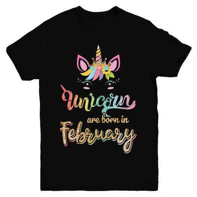 Cute Unicorns Are Born In February Birthday Gift Youth-Youth Shirt-Youth T-Shirt-Black