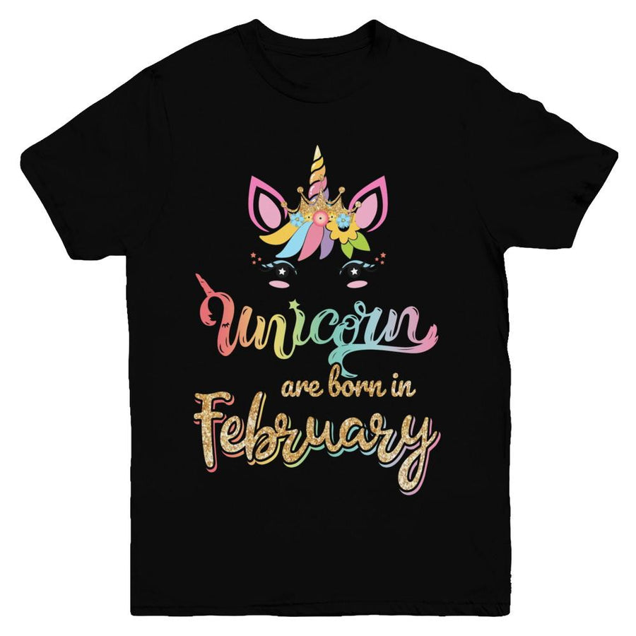 Cute Unicorns Are Born In February Birthday Gift Youth-Youth Shirt-Youth T-Shirt-Black