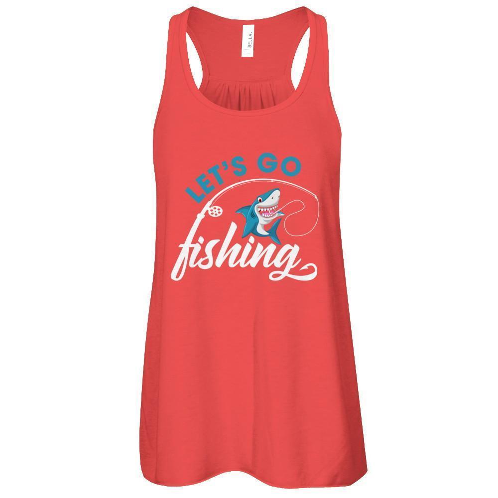 Let's Go Fishing Shark Lovers-T-Shirt & Tank Top-Women's Flowy Racerback Tank-Red