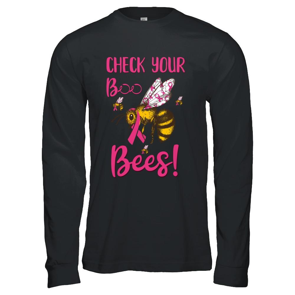 Check Your Boo Bees Funny Breast Cancer-T-Shirt & Hoodie-Long Sleeve T-Shirt-Black