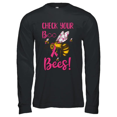 Check Your Boo Bees Funny Breast Cancer-T-Shirt & Hoodie-Long Sleeve T-Shirt-Black