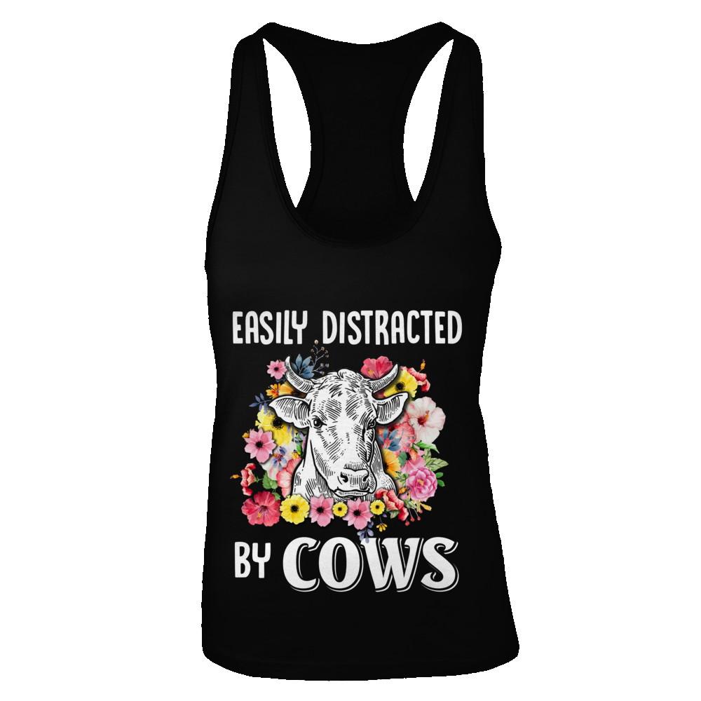 Easily Distracted By Cows-T-Shirt & Tank Top-Women's Ideal Racerback Tank-Black