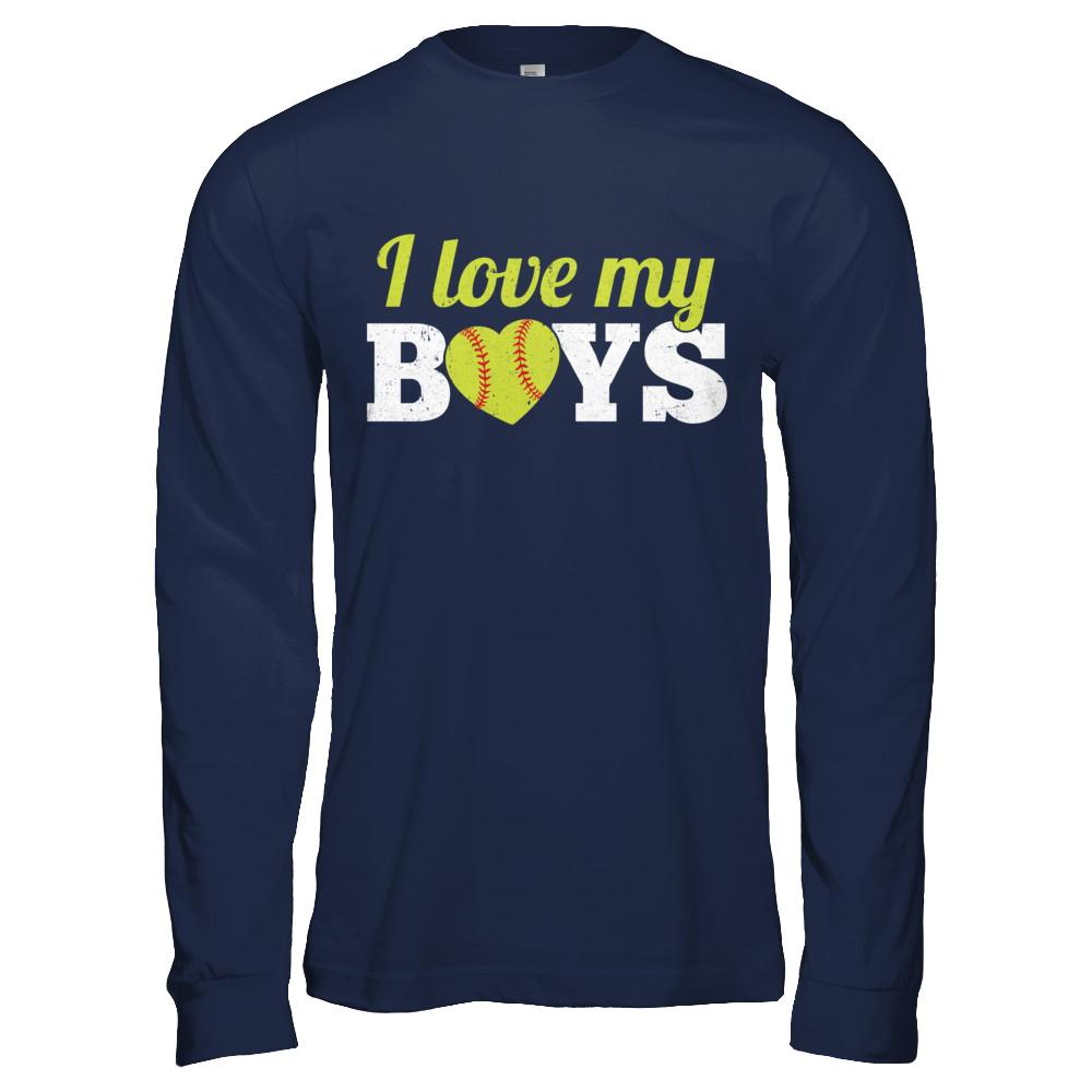 Love My Boys Mom And Dad Softball-T-Shirt & Hoodie-Long Sleeve T-Shirt-Navy